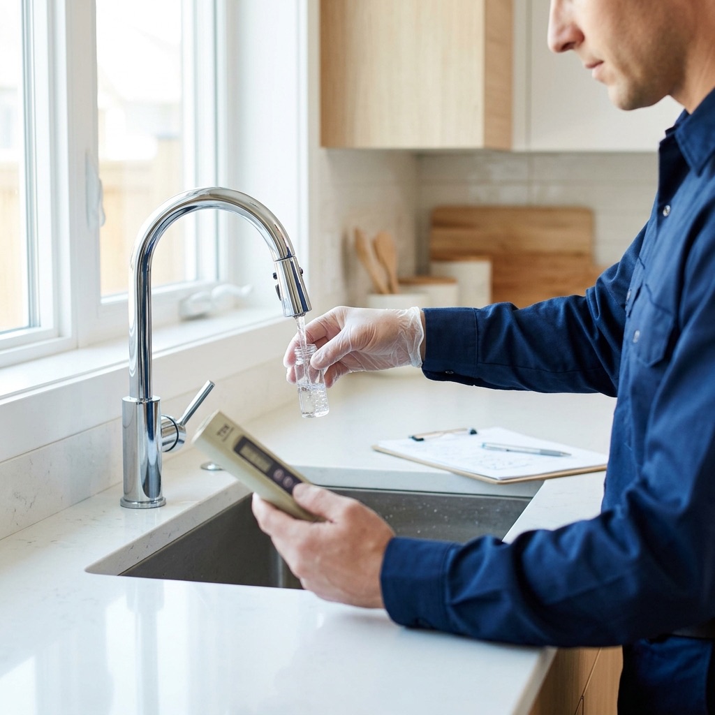 Contractor installing a whole-house water filter and water softener system
