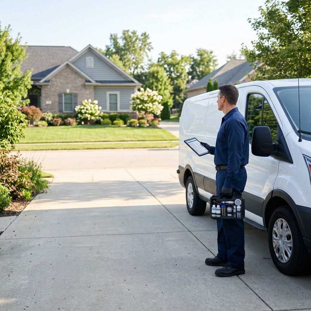 Water treatment professional showing a test result to a homeowner